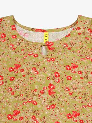 women green viscose rayon floral printed straight kurta 4