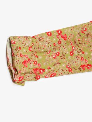women green viscose rayon floral printed straight kurta 5