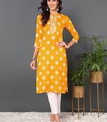 women yellow cotton tie & dye  embroidered straight kurta