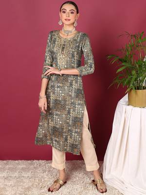 women off white viscose rayon ethnic motifs embroidered straight kurta 1