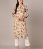 women khaki viscose rayon floral printed straight kurta