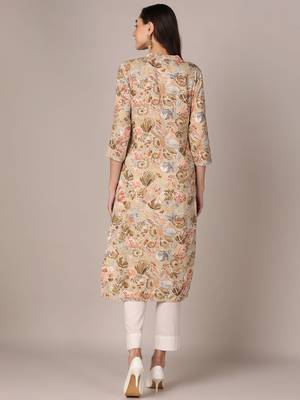 women khaki viscose rayon floral printed straight kurta 4