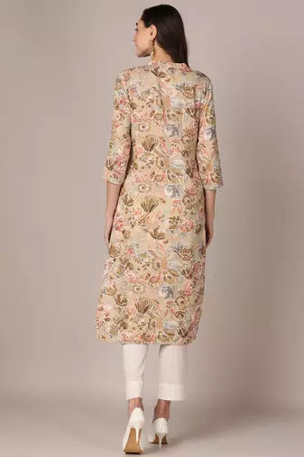 women khaki viscose rayon floral printed straight kurta