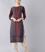 women maroon polyester ethnic motifs printed straight kurta