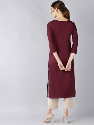 women maroon polyester ethnic motifs printed straight kurta 4