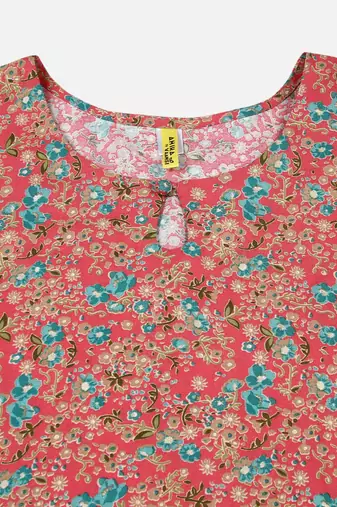 women pink viscose rayon floral printed straight kurta