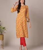 women yellow viscose rayon floral printed straight kurta