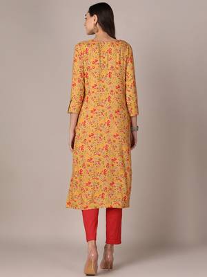 women yellow viscose rayon floral printed straight kurta 3
