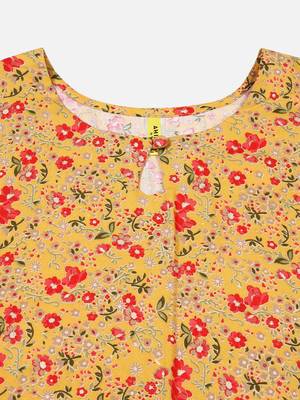 women yellow viscose rayon floral printed straight kurta 4