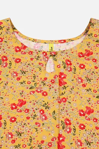 women yellow viscose rayon floral printed straight kurta