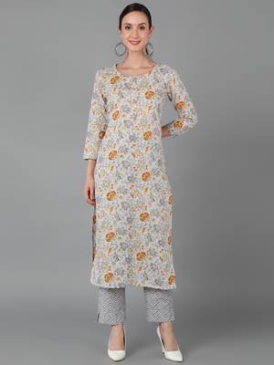 women white cotton floral printed straight kurta 1