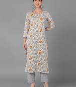 women white cotton floral printed straight kurta