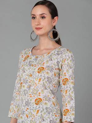 women white cotton floral printed straight kurta 2