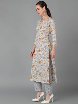 women white cotton floral printed straight kurta 3