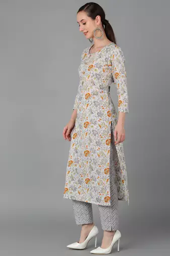 women white cotton floral printed straight kurta
