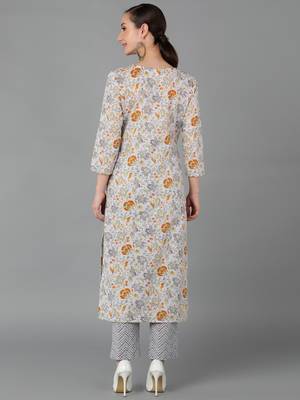 women white cotton floral printed straight kurta 4