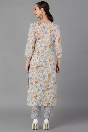 women white cotton floral printed straight kurta