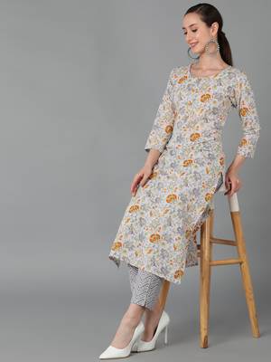 women white cotton floral printed straight kurta 5