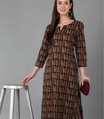 women maroon cotton paisley printed straight kurta