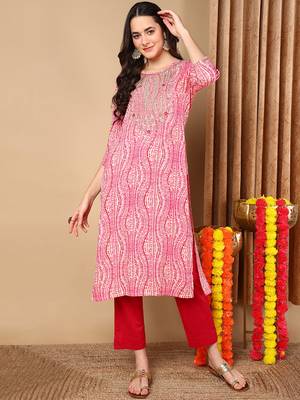 women pink viscose rayon abstract embroidered straight kurta 1