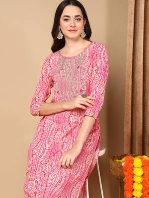 women pink viscose rayon abstract embroidered straight kurta 2