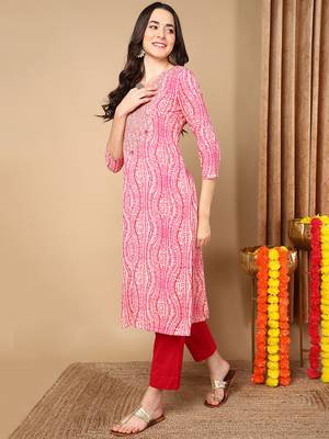 women pink viscose rayon abstract embroidered straight kurta 3