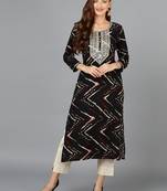 women black viscose rayon chevron embroidered straight kurta