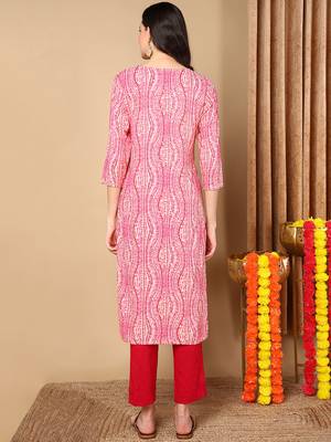 women pink viscose rayon abstract embroidered straight kurta 4