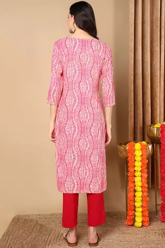 women pink viscose rayon abstract embroidered straight kurta
