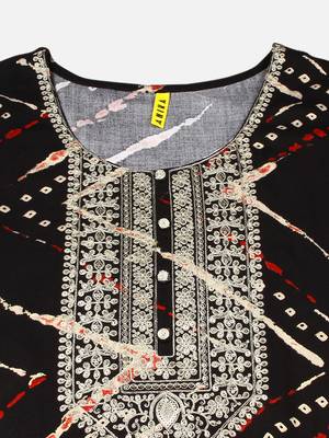 women black viscose rayon chevron embroidered straight kurta 2