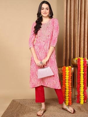 women pink viscose rayon abstract embroidered straight kurta 5