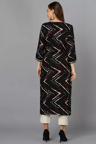 women black viscose rayon chevron embroidered straight kurta