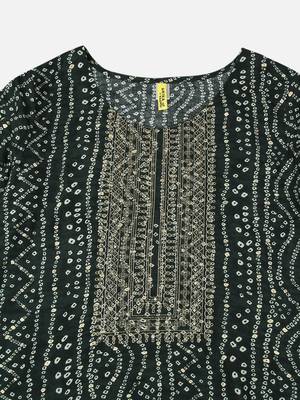 women green viscose rayon bandhani embroidered straight kurta 4