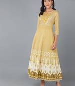 women yellow cotton blend ethnic motifs embroidered anarkali kurta