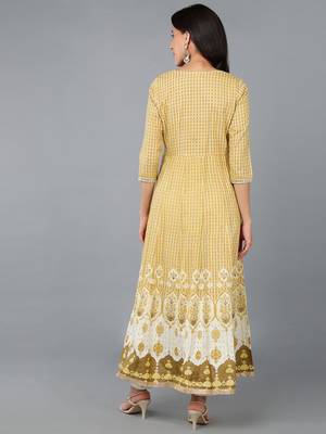 women yellow cotton blend ethnic motifs embroidered anarkali kurta 4