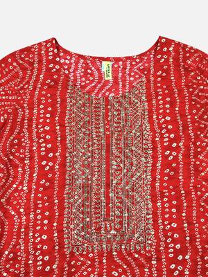 women red viscose rayon bandhani embroidered straight kurta 2
