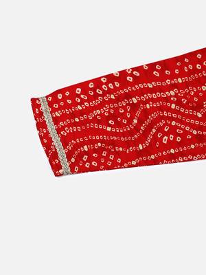 women red viscose rayon bandhani embroidered straight kurta 5