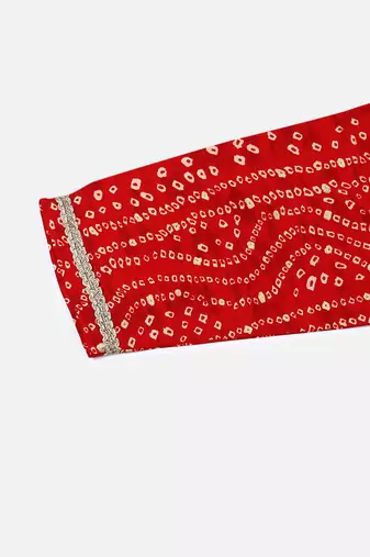 women red viscose rayon bandhani embroidered straight kurta