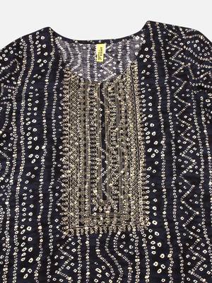 women navy blue viscose rayon bandhani embroidered straight kurta 2