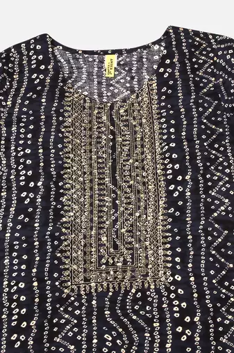 women navy blue viscose rayon bandhani embroidered straight kurta