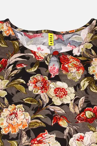 women black cotton blend floral printed straight kurta