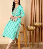 women sea green viscose rayon leheriya embroidered straight kurta
