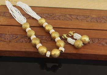 Designer gold plated pearl necklace set 1
