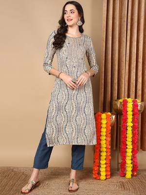 women beige viscose rayon abstract embroidered straight kurta 1
