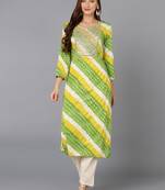 women green viscose rayon leheriya embroidered straight kurta