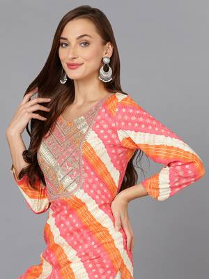 women pink viscose rayon leheriya embroidered straight kurta 2
