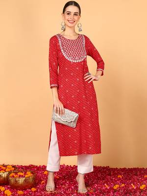women red cotton leheriya embroidered straight kurta 1