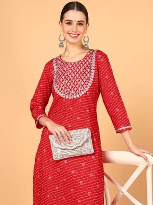 women red cotton leheriya embroidered straight kurta 2