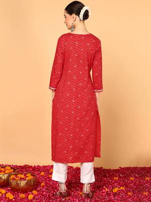 women red cotton leheriya embroidered straight kurta 3