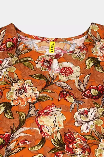 women orange viscose rayon floral printed straight kurta